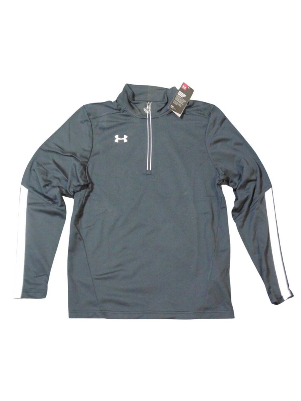 Under Armour Mens Black 1/4 Zip Pullover With White Stripes - Size S
